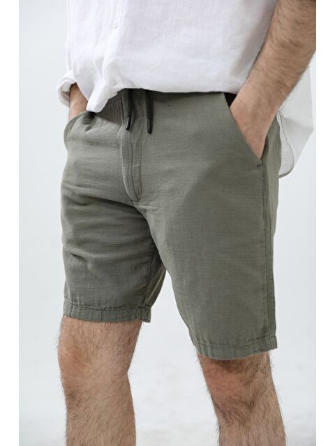 Tarz Cool Erkek Haki Musli Bağcıklı Keten Şort - S000152849-18547
