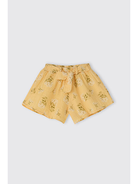 Panço Kız Çocuk Çiçek Desenli Müslin Sarı Şort Etek - S000531778-20072