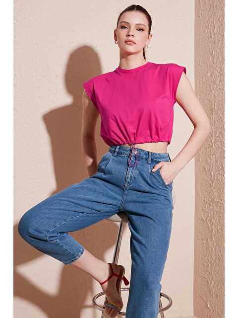 Lela Bisiklet Yaka % 100 Pamuk Crop T Shirt - S000137384-18686