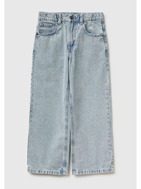 United Colors Of Benetton Erkek Çocuk Buz Mavisi Cebi Logo Nakışlı İnce Çizgili Rahat Kalıp Denim Pantolon