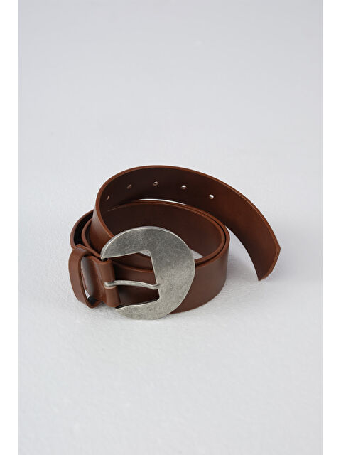 HE-QA Oval Metal Tokalı Kemer Taba