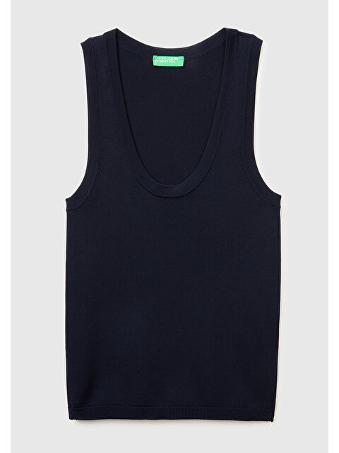United Colors Of Benetton Kadın Lacivert Viskoz Karışımlı Slim Fit Geniş Yuvarlak Yaka Atlet