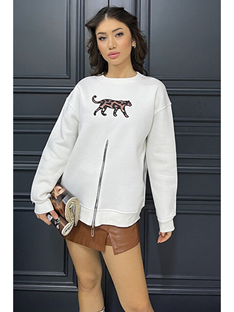 Gülseli Fermuar Detaylı Aplikeli Kadın Sweatshirt - S000326488-20063
