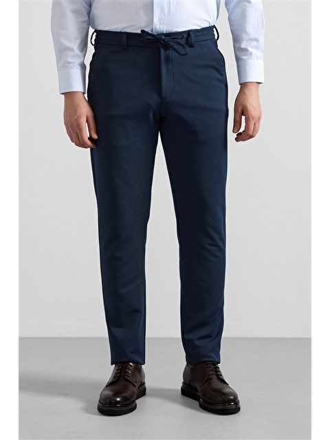 Süvari Lacivert Slim Düz Gabardin Bağcıklı Su Geçirmez Jogger Pantolon