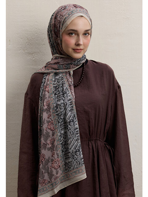 Fresh Scarfs Adella Desen İpek Krep Şal Gülkurusu - S000420297-20028