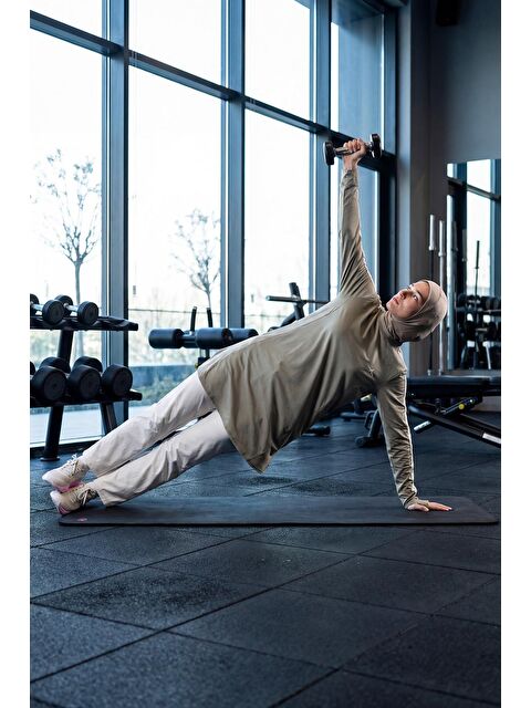 Haşema Active H-Per Fit Bisiklet Yaka Kolları Şerit Detaylı Mint Tesettür Antrenman Üstü Act-35 - S000490396-1180