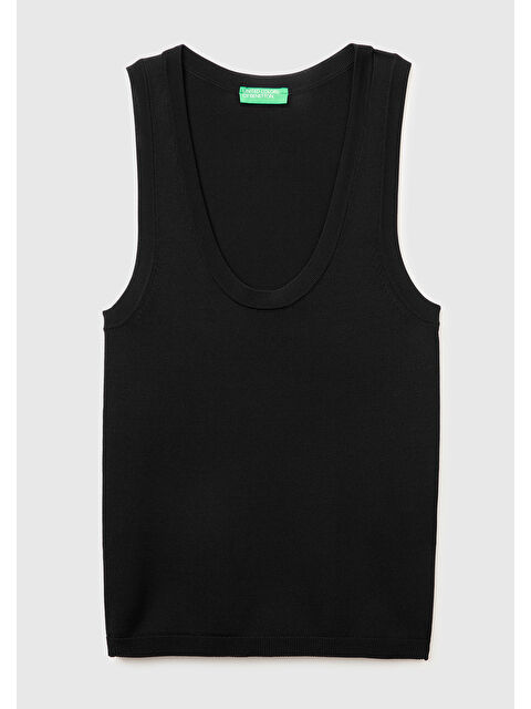 United Colors Of Benetton Kadın Siyah Viskoz Karışımlı Slim Fit Geniş Yuvarlak Yaka Atlet