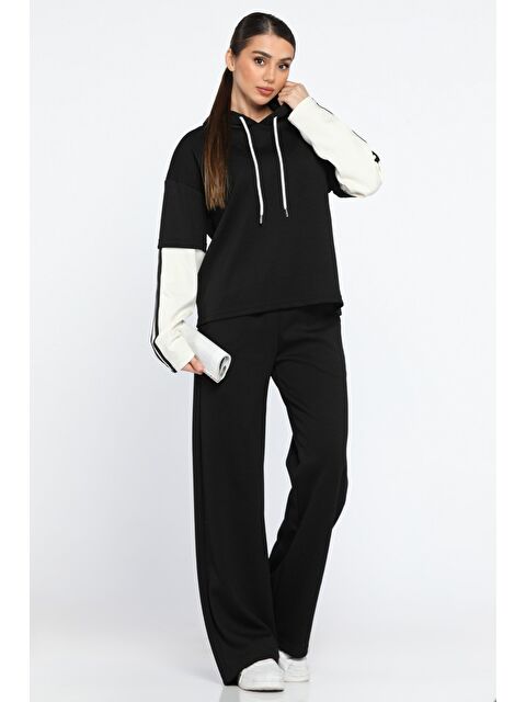 Gülseli Kadın Kapüşonlu Renk Garnili Eşofman Takımı - S000326522-19351