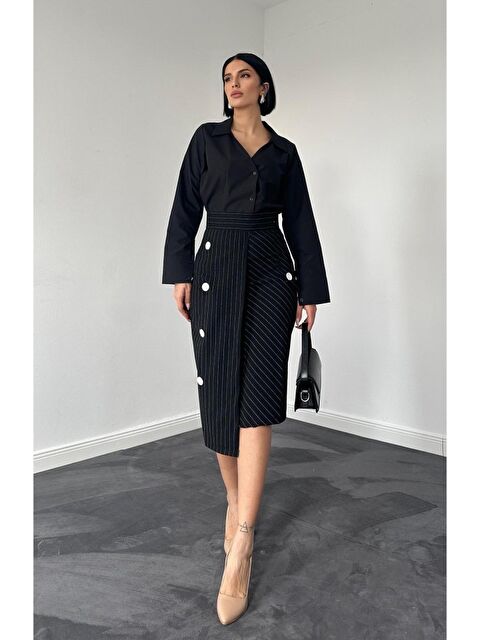 Jane's Siyah Çizgili Poliviskon Etek