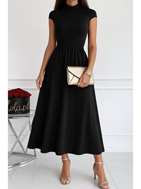 Jane's Kadın Kısa Kollu Yarı Balıkçı Yaka Viskon Elbise