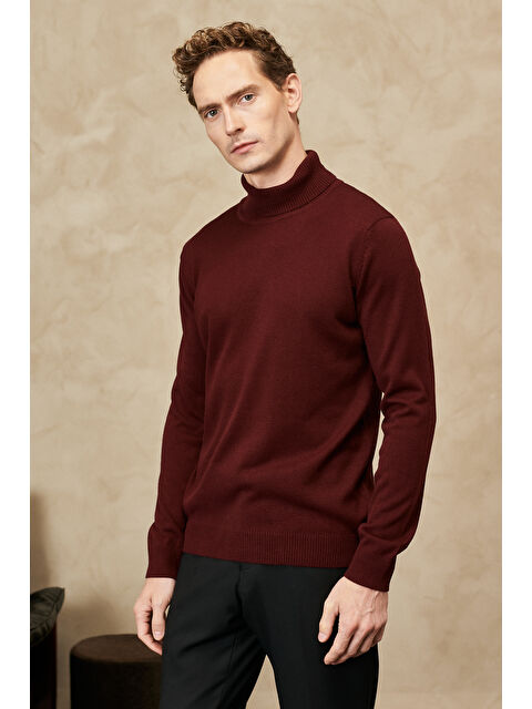 AC&Co / Altınyıldız Classics Erkek Bordo Tüylenme Yapmayan Anti Pilling Özellikli Standart Fit Tam Balıkçı Yaka Triko - S000394370-19951