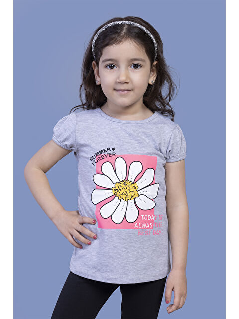 Toontoykids Kız Çocuk Papatya Baskılı Taş İşlemeli Tişört - S000361972-74