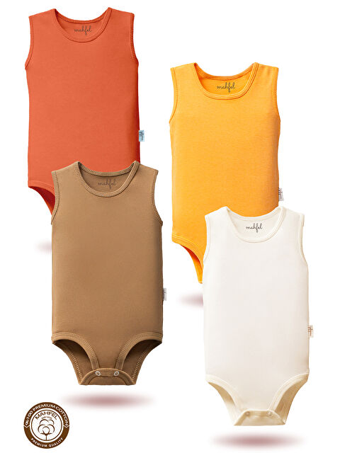 Mahfel 4'lü %100 Pamuklu Kolsuz Basic Çıtçıtlı Bebek Body Zıbın SRQ - S000515123-20055
