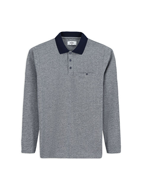 Kiğılı Polo Yaka Regular Fit Desenli Cepli Pamuk Sweatshirt