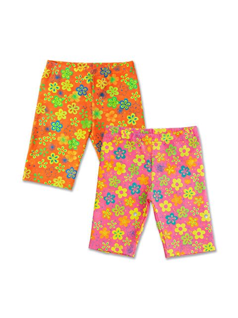 Hnx Kız Çocuk Çiçek Desenli Pamuklu Kısa Tayt 2’li Paket