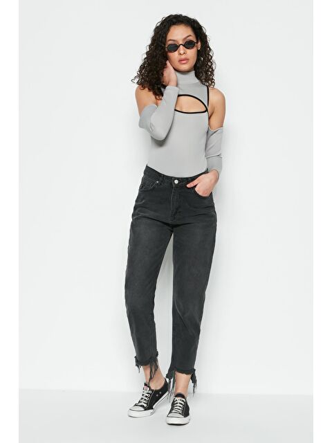 C&City Pencere Detaylı Uzun Kollu Bodysuit 9154 Gri - S000226338-20600