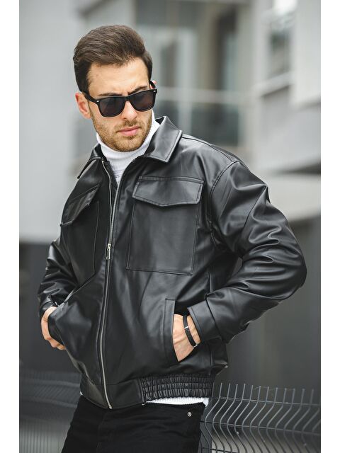 Oksit Çift Cep Kapaklı  Erkek  Deri Ceket - S000293263-19351