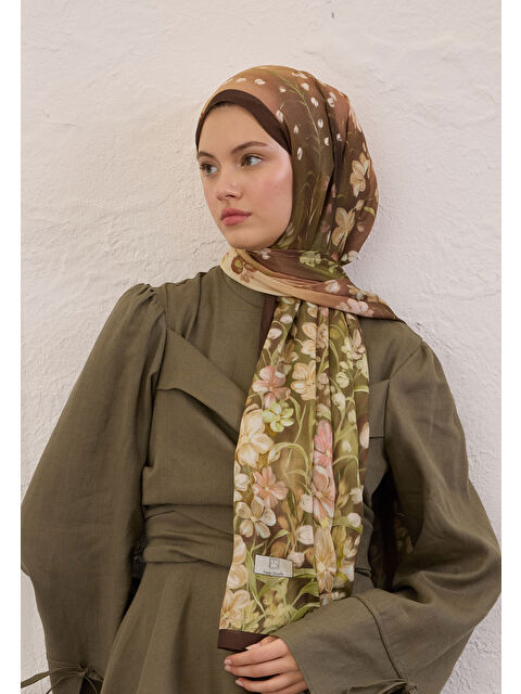 Fresh Scarfs Wısterıa Desen Rami Şal Kahve - S000420391-28102