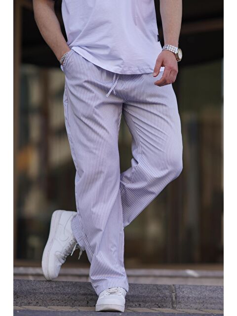 Madmext Gri Beli Ayarlanabilir Bol Paça Dökümlü Çizgili Pantolon 6541 - S000436660-20600