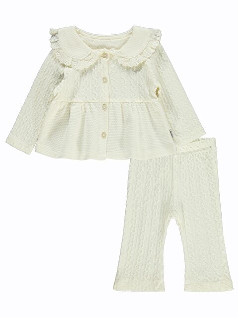 Kumru Yakası Fistolu Zincir Desenli 2 Li 6-18 Ay Takım - Ekru 6-9 Ay - S000512473-19965