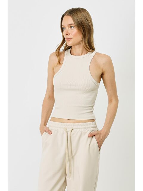 C&City Kadın Halter Yaka Fitilli Esnek Uzun Atlet 923 Bej - S000226343-19928