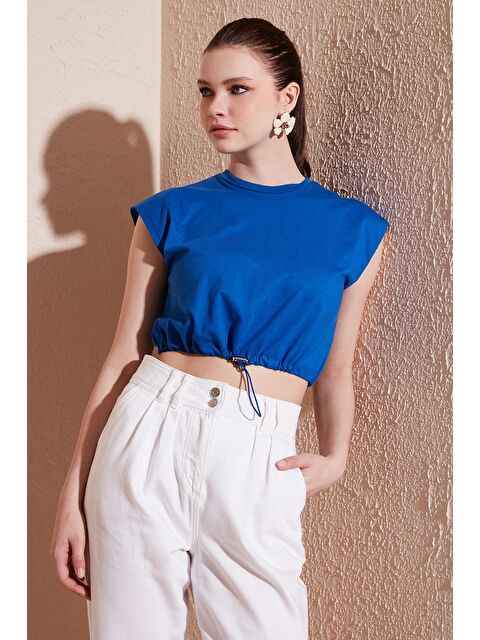 Lela Bisiklet Yaka % 100 Pamuk Crop T Shirt - S000137384-23710