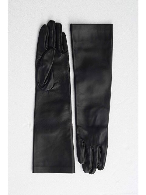 HE-QA %100 Deri Uzun Eldiven Siyah
