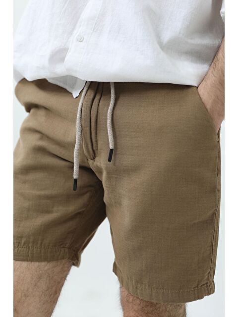 Tarz Cool Erkek Krem Musli Bağcıklı Keten Şort - S000152849-19966