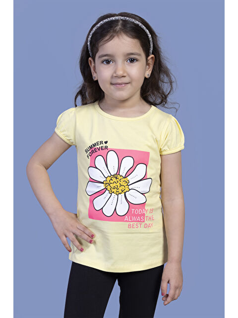 Toontoykids Kız Çocuk Papatya Baskılı Taş İşlemeli Tişört - S000361972-20072