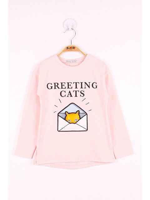 Toontoykids Kız Çocuk Kedi Baskılı T-Shirt