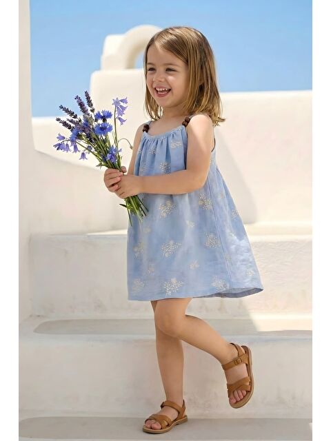 ZEYLAND Kız Çocuk Nakış Detaylı Askılı Elbise - Mavi - S000532890-17234