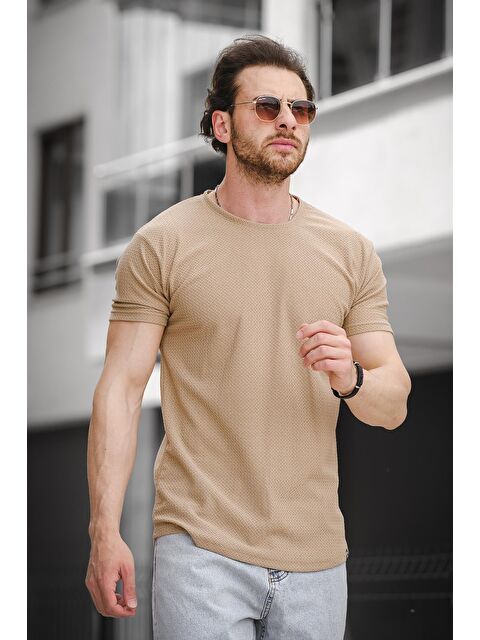 Oksit Bisiklet Yaka Kısa Kollu Örgü Desenli Erkek Tişört - S000181270-4557