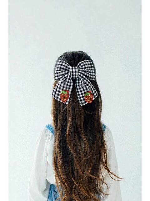 Katia And Bony Çilek Aksesuarlı Pötikareli Fiyonk Otomat Toka Siyah