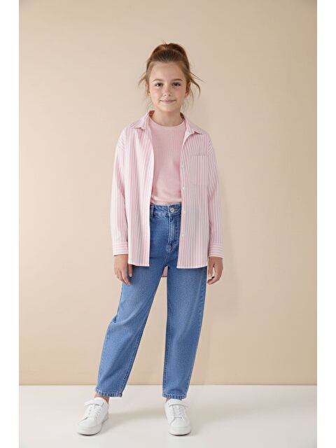 Cansın Mini Pembe Çizgili Gömlekli Badili Kız Çocuk Pantolonlu 3lü Takım 23507 - S000495569-20024