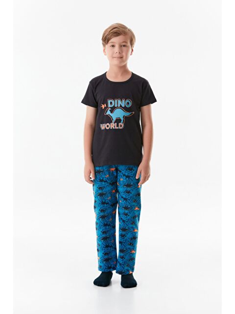 Fullamoda Dinozor Baskılı Bisiklet Yaka Erkek Çocuk Pijama Takımı - S000228943-17234