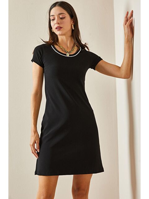 Xhan Siyah Bisiklet Yaka Mini Elbise 5YXK6-48673-02 - S000229745-19351