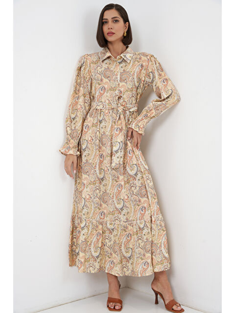 Bigdart Kadın Kuşaklı Tesettür Elbise 2589 - Sarı - S000523136-20072