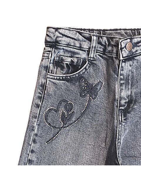 Little Star Kız Çocuk Kelebek Nakışlı Jean Pantolon - S000342493-17234