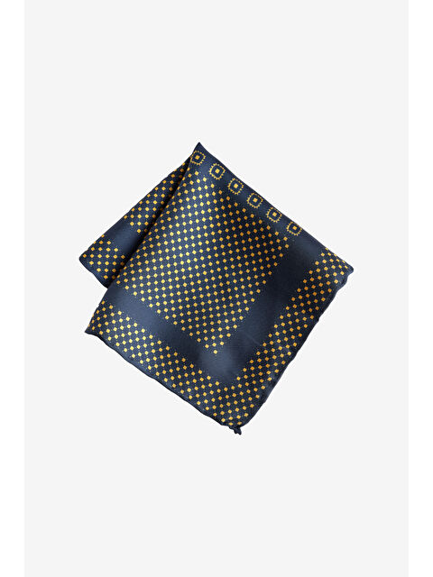 Altınyıldız Classics Erkek Lacivert-Sarı Desenli İpek Mendil - S000447641-37354
