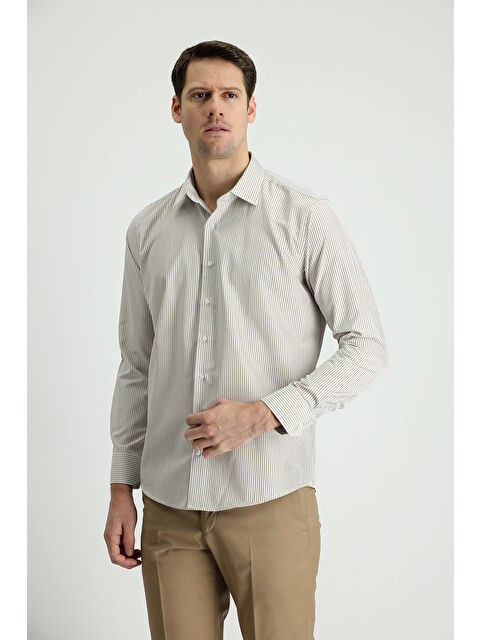 Kiğılı Uzun Kol Slim Fit Dar Kesim Çizgili Pamuklu Gömlek - S000404893-19927