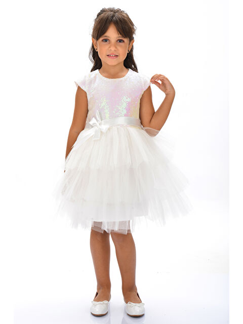 Mnk Baby & Kids Mnk Kız Çocuk Pullu Tüllü Parti Elbisesi - S000390402-20063