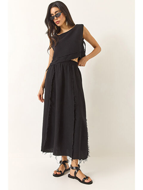 SHADE Kadın Beli Lastikli Etek Yandan Bağlama Detaylı Crop Müslin Alt-Üst Takım - S000377161-19351