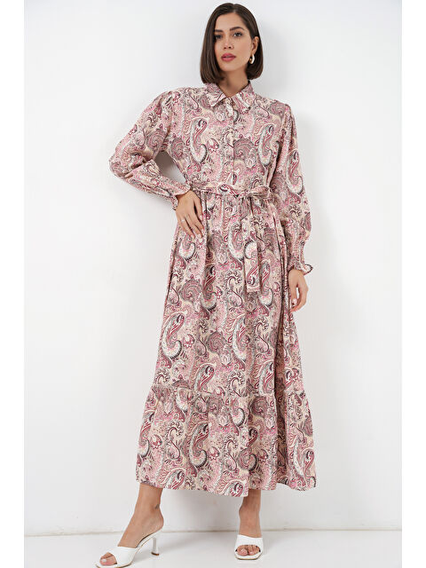 Bigdart Kadın Kuşaklı Tesettür Elbise 2589 - Pembe - S000523136-20024