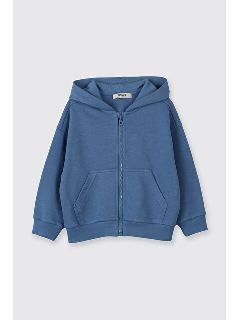 Panço Erkek Bebek Arka Bedeni Yazı Detaylı Fermuarlı Mavi Sweatshirt - S000514210-17234