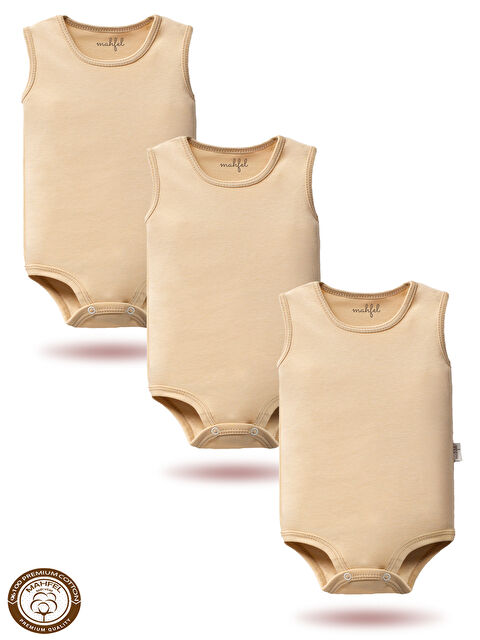 Mahfel 3'lü %100 Pamuklu Kolsuz Basic Çıtçıtlı Bebek Body Zıbın SRC - S000515124-19928