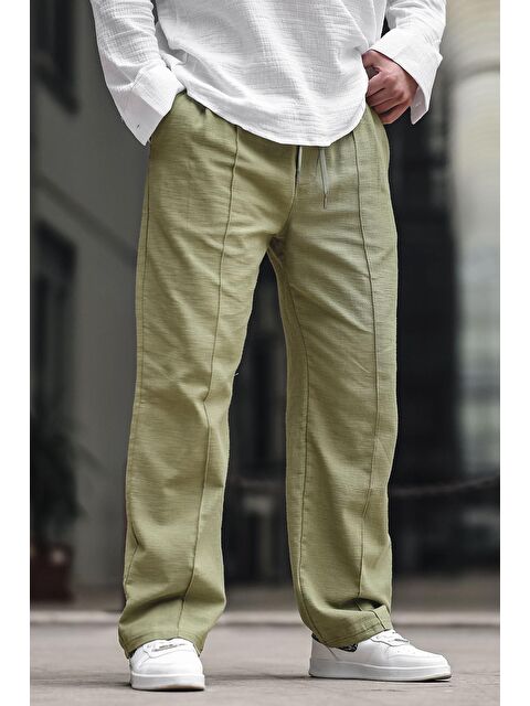 Madmext Haki Erkek Rahat Kesim Keten %100 Pamuk Pantolon 6539 - S000436659-18547