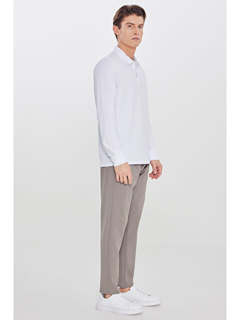 AC&Co / Altınyıldız Classics Erkek Vizon Pamuklu Standart Fit Normal Kesim Beli Lastikli Diagonal Desenli Örme Pantolon