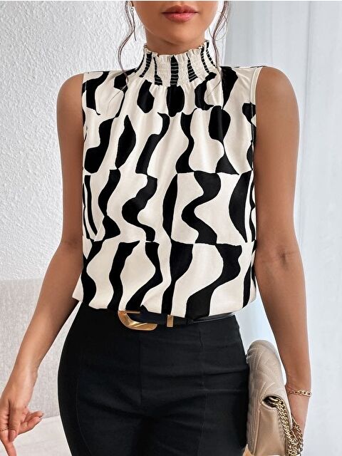 Jane's Kadın Kolsuz Balıkçı Yaka Desenli Süprem Bluz