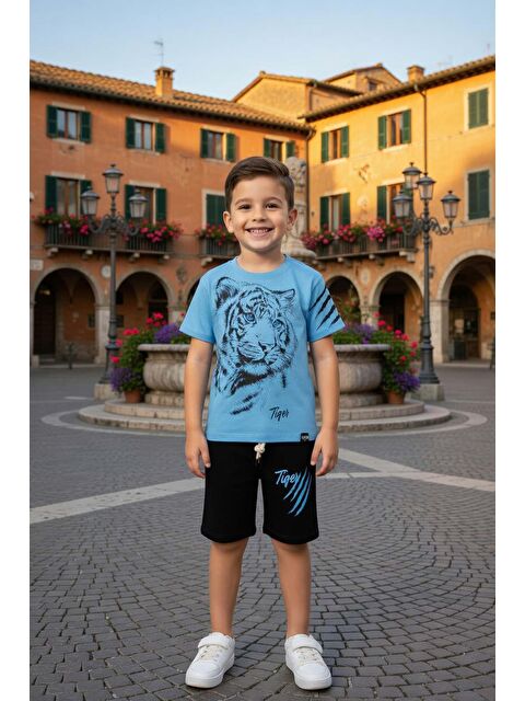 Riccotarz Erkek Çocuk Kaplan Figür Detaylı Tiger Yazılı Şortlu Takım