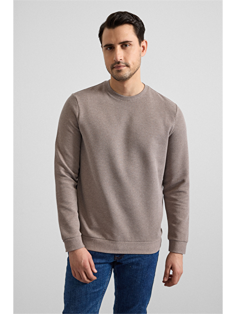 Süvari Koyu Kahve Regular Düz Bisiklet Yaka Sweatshirt